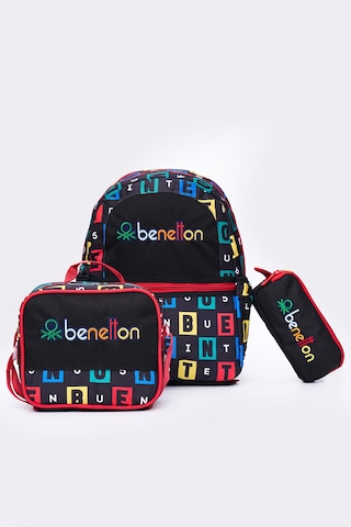 United Colors Of Benetton Erkek Çocuk 3'lü Okul Seti İlkokul Çantası & Beslenme & Kalemlik 13169 Siyah