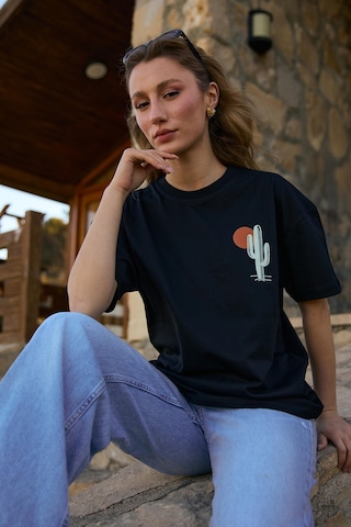 Velvoria Unisex Oversize Siyah Cactus T-shirt