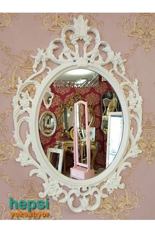 Vintage Taç Model Beyaz Renk Dekoratif Ayna Beyaz