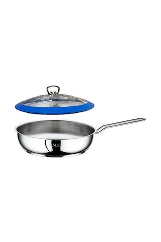 Oms Çelik Tava 26x6 Cm Silikonlu Cam Kapaklı - Mavi Gri