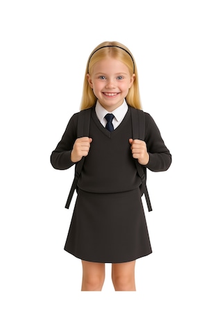 Kız Çocuk Şortlu Okul Eteği Füme