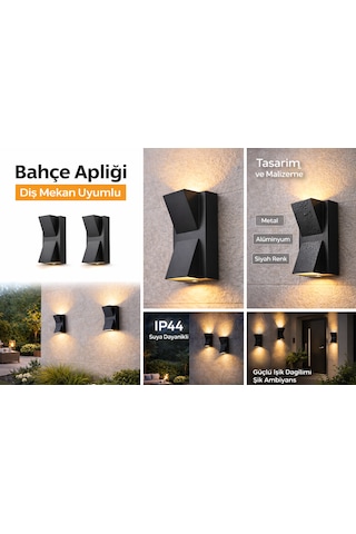 Aplix Bahar Ap-2901 Bahçe Apliği Dış Mekan Duvar Lambası Siyah
