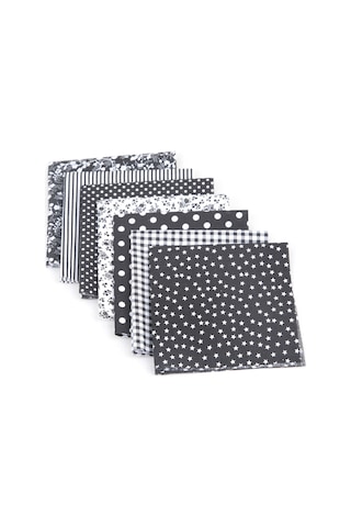 Fosenze Kumaş Seti: 7 Parça Koton Baskılı Desenli Kumaş, 50x50 Cm, El İşleri Dıy Çanta Yastık Bezi Malzemesi Siyah