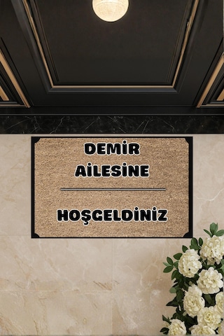 Evimize Hoşgeldiniz Özel Tasarımlı Yüksek Kaliteli Dijital Baskılı Kaymaz Kapı Önü Paspası Bej