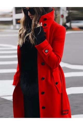 Kadın Sonbahar Ve Kış Büyük Beden Paltoları Kırmızı