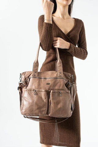 Baginn Retro Vegan Deri Kadın Omuz Çantası Y.s.deri Çok Cepli Çapraz Askılı Bayan Çantası 30 30 Cm Vizon