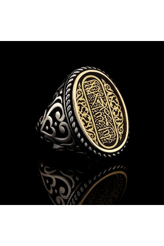 925 Ayar Gümüş Kelime-i Tevhid Yazılı Erkek Yüzük Çok Renkli