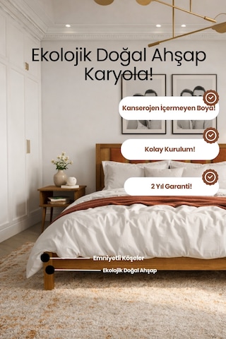 Ori On Kiremit Rengi Puf Başlıklı Masif Ahşap Ceviz 100x200