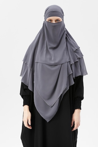 Altobeh Hazır Pratik Şifon Üç Katlı Peçeli Üçgen Hac Umre Şalı Sufle Hijab Nikap Füme