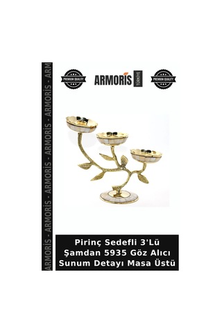Pirinç Sedefli 3'lü Şamdan 5935 Göz Alıcı Sunum Detayı Masa Üstü Çok Renkli