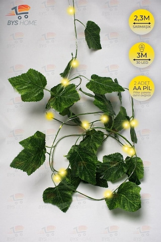 Dekoratif Yeşil Yapraklı 230 Cm Yapay Sarmaşık Ve 300 Cm Peri Led Pembe Renk - Sarı Sarı