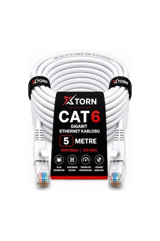 Torn Cat6 Ethernet Kablosu 5 Metre Rj45 Lan İnternet Modem Router Bilgisayar Kablosu