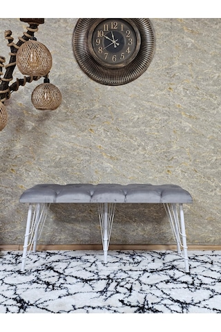 Zafir Metal Beyaz Tel Ayaklı 100 Cm Puf Bench - Puf - Bench - Oturak - Mutfak Oturağı - Antre Oturağı Gri