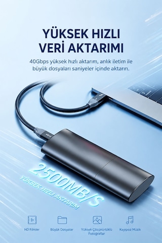 Thunderbolt 3 Tam Fonksiyon Type-c Kablo 50 Cm, 40gbps Veri Aktarımı, 100w Pd Hızlı Şarj, 8k 60hz Görüntü, Daisy Chain, Monitör Docking Ssd U701b