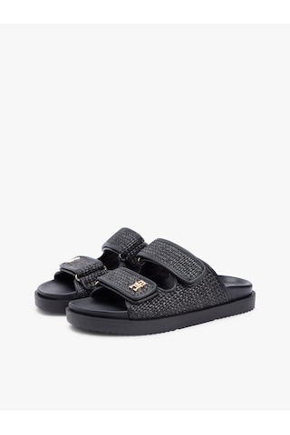 Tommy Hilfiger Double Strap Raffıa Sandal Kadın Siyah Terlik - Fw0fw09122