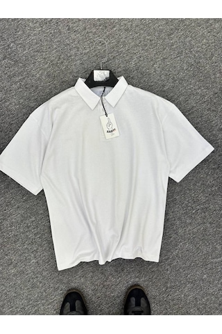 Erkek Polo Yaka Oversize T-shirt Beyaz