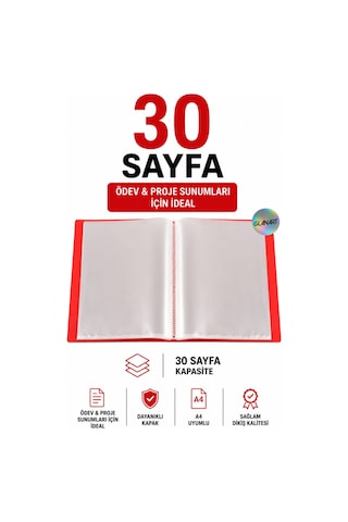 A4 Boy İçin Noki Sunum Dosyası 30 Sayfa Hazır Poşetli Dosya 1 Adet Kırmızı