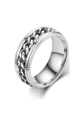 Ortası Dönebilen Zincirli Erkek Kadın Anti-stres Çelik Alyans Yüzük Cl43 Gümüş - Gri