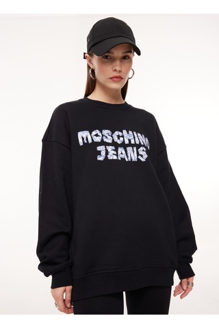 Moschino Jeans Bisiklet Yaka Baskılı Siyah Kadın Sweatshırt A1703
