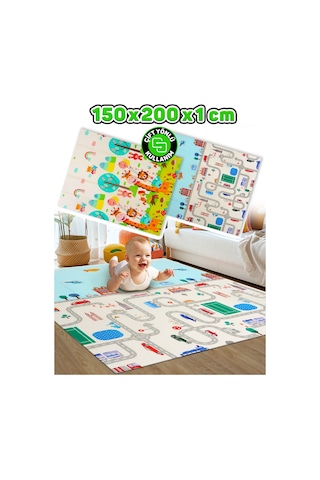 Neşeli Zürafa + Taşıtlar , Katlanabilir Çocuk Oyun Halısı 150x200x1 Cm - Taşıma Çantası Yanında