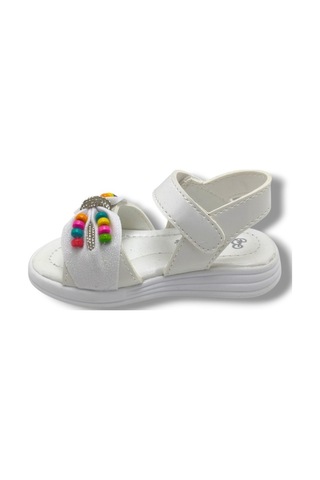 Butiqe 1810-26 Simli Renkli Boncuk Taşli Anatomik Kız Çocuk Sandalet 22-25 Beyaz