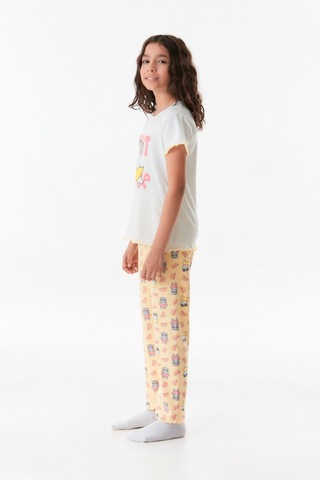 Fullamoda Kedi Baskılı Bisiklet Yaka Kız Çocuk Pijama Takımı 24mıcg631212273-beyaz 24MICG631212273-Beyaz