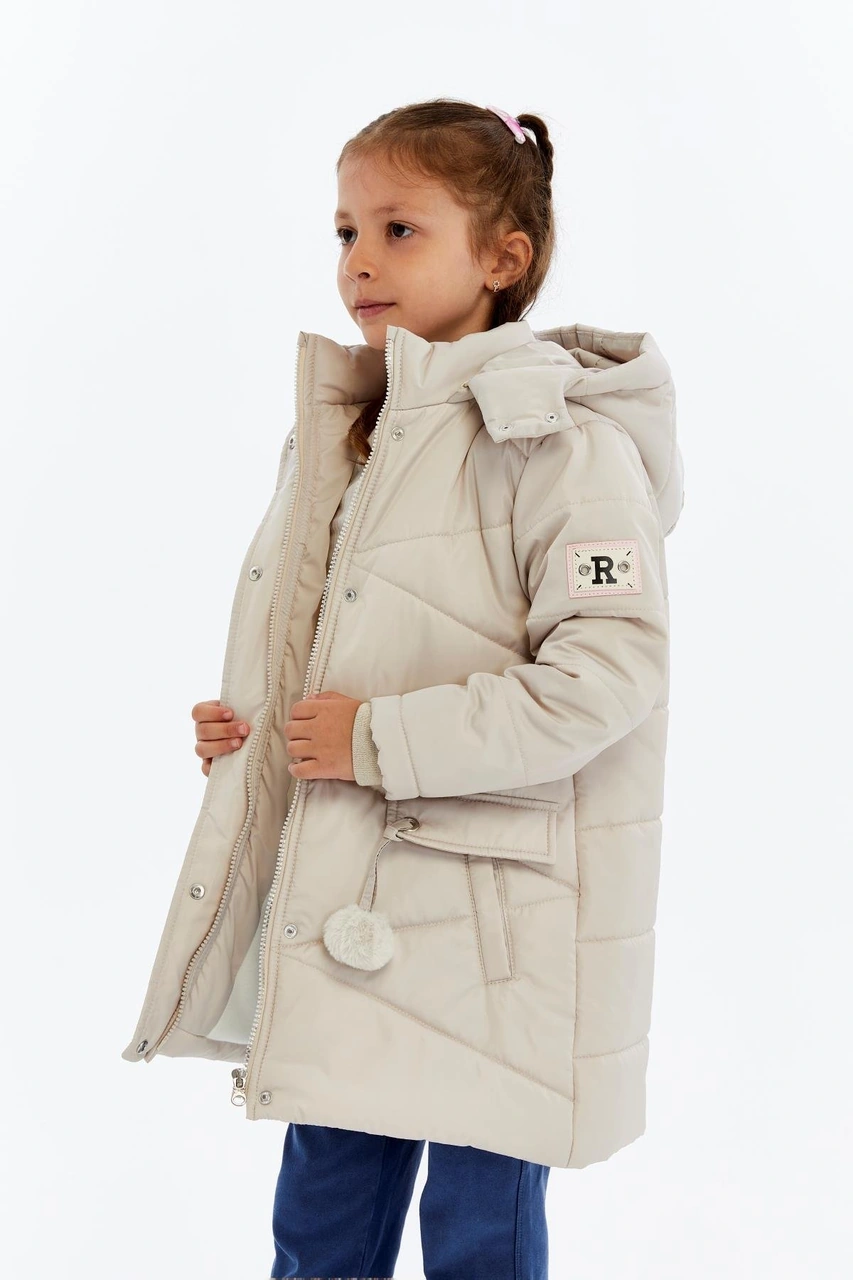 Benitto Kids Kapüşonlu Kışlık Ponpon Detaylı Kız Çocuk Kaban 51354 Ekru