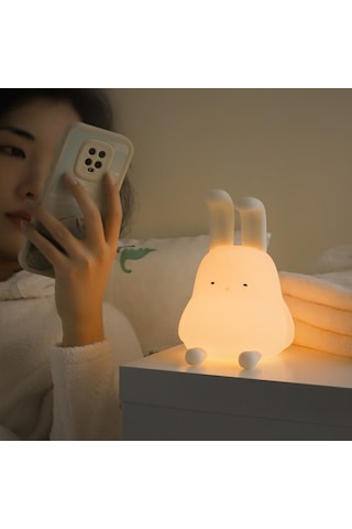 Cbtx Karikatür Katlanmış Kulak Tavşan Abs + Silikon Led Gece Lambası Şarj Edilebilir Başucu