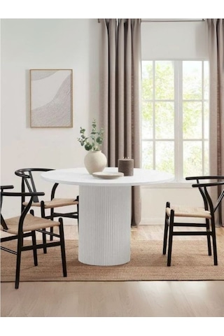 Breeze Yuvarlak Ahşap Bohem Masa 120x120 Beyaz