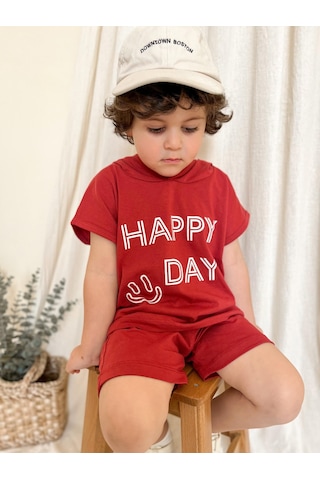 MiaBaby Kapüşonlu Yazlık Baskılı Takım 2404kpsnyzlyk Kiremit