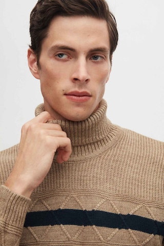 D's Damat Regular Fit Camel Çizgili Tüylenme Yapmayan Tam Balıkçı Yaka Erkek Triko Kazak 3HC0618ORTCKZK - Camel