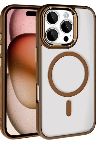 Zore Apple Uyumlu iPhone 16 Pro Max Kılıf Wireless Şarj Özellikli Krom Magsafe Silikon Kapak - Rose Brown