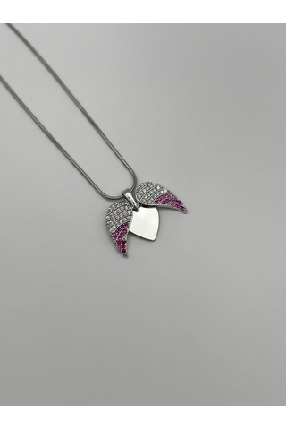 Arnes Jewelry Çelik Zirkon Taşlı Melek Kanadı Kalpli Kolye Gold - Silver Gümüş