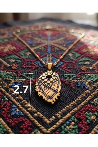 Filistin Kefiyesi Desenli Gold Rengi Zincirli Çilek Kolye J300036