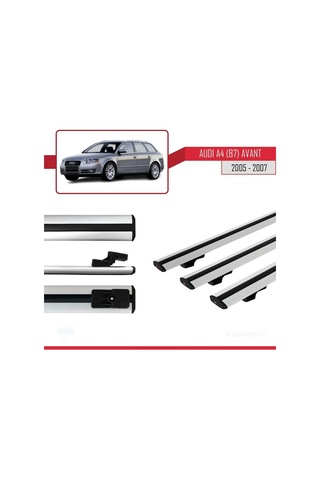 Audi A4 B7 Avant 2005-2007 Arası İle Uyumlu Basic Model Ara Atkı Tavan Barı Gri 3 Adet