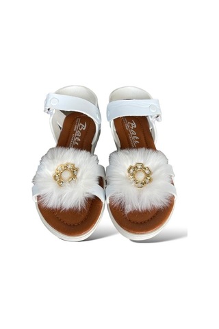 Cırtlı Peluş Fiyonklu Kız Çocuk Sandalet Beyaz-beyaz Beyaz
