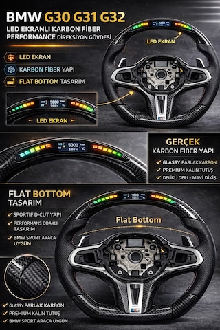 Bmw G30 G31 Karbon Spor Direksiyon Gövdesi Isıtmalı Led Ekranlı Obd Dahil Airbag Paddle Tuş Hariç