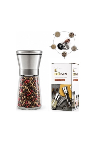İbico İ22-411 Hand Grinder Tuz Ve Baharat Öğütücü - Küçük Boy Cam Hazneli Krom Kaplama Kapaklı