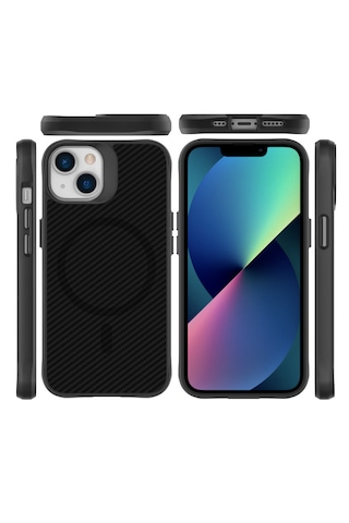 Bix iPhone Uyumlu 13 / 14 Carbon Fiber Force Magsafe Kılıf Anti-şok Teknolojili Kamera Ve Ekran Korumalı Karbon Fiber