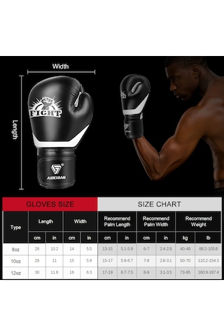 Moveevo Erkekler İçin Boks Savaş Dövüş Sandalye Korumalı Eldiveni - Bantlı, 8oz, Siyah, Kaliteli Deri Ve Şok Emici Thick Pad Siyah