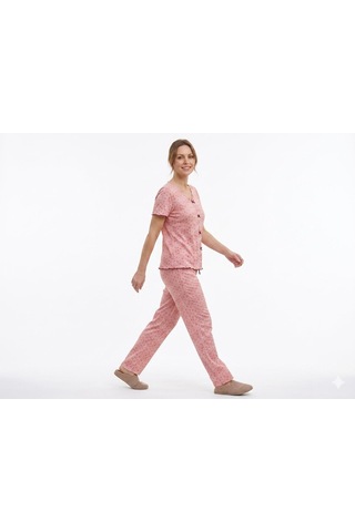 Sleeproom Yazlık Pudra Çiçek Desenli Kısa Kol Penye %100 Pamuk Pijama Takım Pembe Leylak Çıtır Çiçek