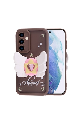 Galaxy Uyumlu A55 Kılıf Kamera Korumalı Figür Tasarımlı Zore Kapya Kapak Koyu Kahve