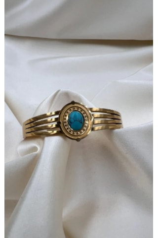 Bb Çelik Doğaltaş Vintage Kelepçe Bilezik Mavi