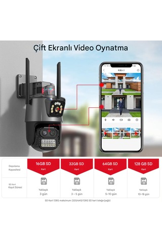 Ip66 Su Geçirmez 9mp Çift Lensli 8x Zomlu Wifi Ptz Çakarlı Kamera