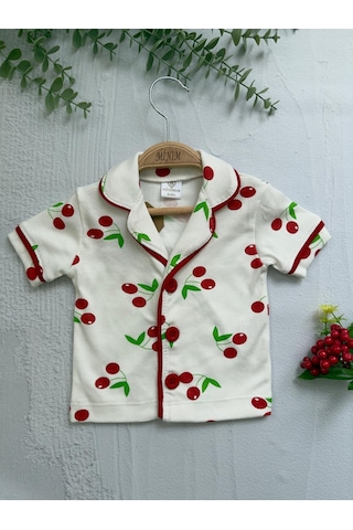 Kiraz Baskılı Yazlık Pijama Takımı -1164 Beyaz