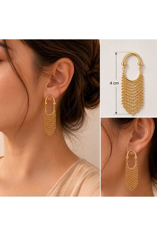Biju By Servi Boncuk Zincir Sallantılı Altın Renk Küpe-283 Gold