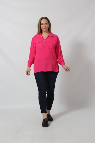 Moda Berray 3055 Yaka Fermuarlı Yandan Yırtmaçlı Gömlek Pembe