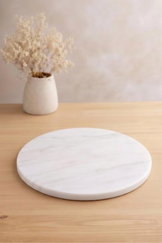 Beyaz Mermer Servis Tabağı 30 Cm Yuvarlak Dekoratif Sunum & Supla