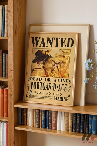One Piece Portgas D Ace Wanted Poster, Ahşap Çerçeveli Duvar Tablosu - Anime Severlere Özel Hediye