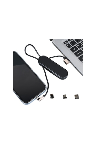 Powermaster Pm-25906 Siyah 3in1 Type C- Lightning- Micro Usb Manyetik Uç Taşınabilir Şarj Kablosu